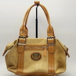 Sharif Yellow Mustard & Gold Alligator Design Satchel Purse